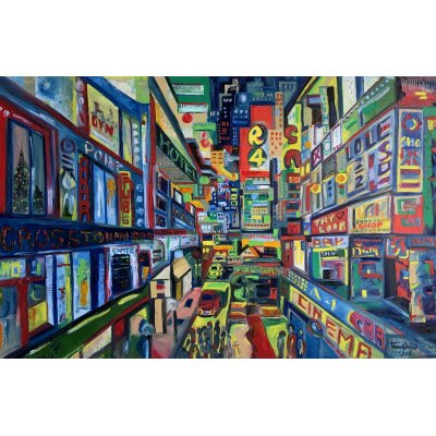 OLIO SU TELA TERESA VOLPE ' CROSS TOWN TRAFFIC ' dimensioni L 80 x H 50 cm.