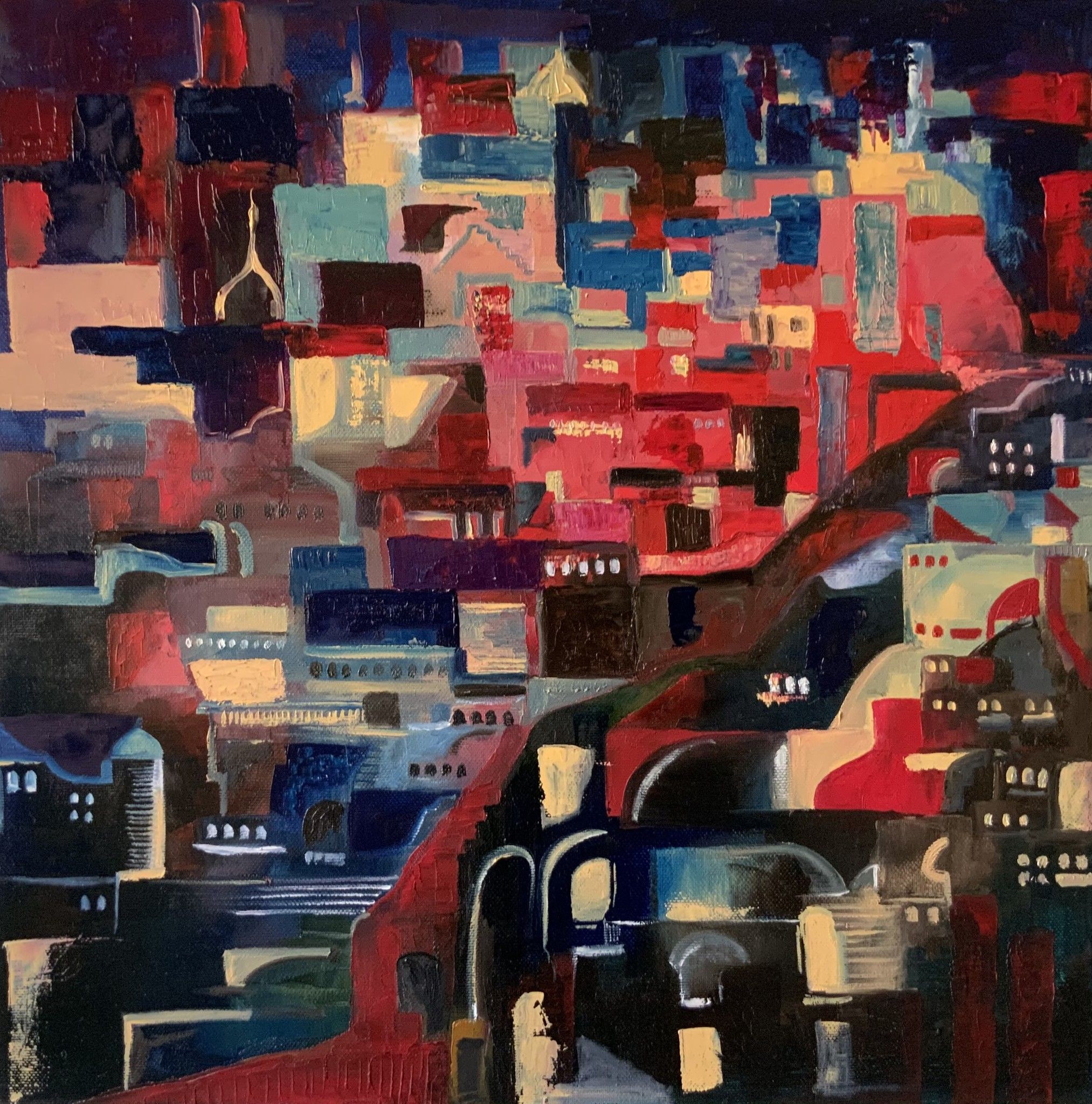 OLIO SU TELA  TERESA VOLPE ' ISLAMIC ESCAPE '  dimensioni L 40 x H 40 cm.