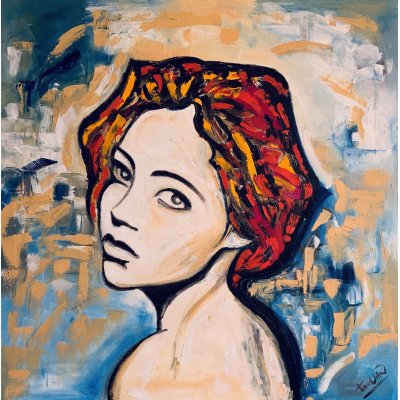 OLIO SU TELA TERESA VOLPE ' RITRATTO POP ' dimensioni L 60 x H 60 cm.