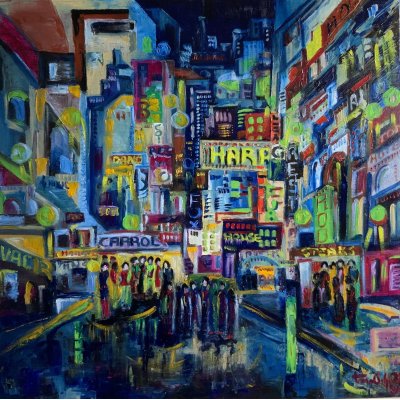 OLIO SU TELA TERESA VOLPE ' CITYSCAPE Nr. 3 ' dimensioni L 50 x H 50 cm.