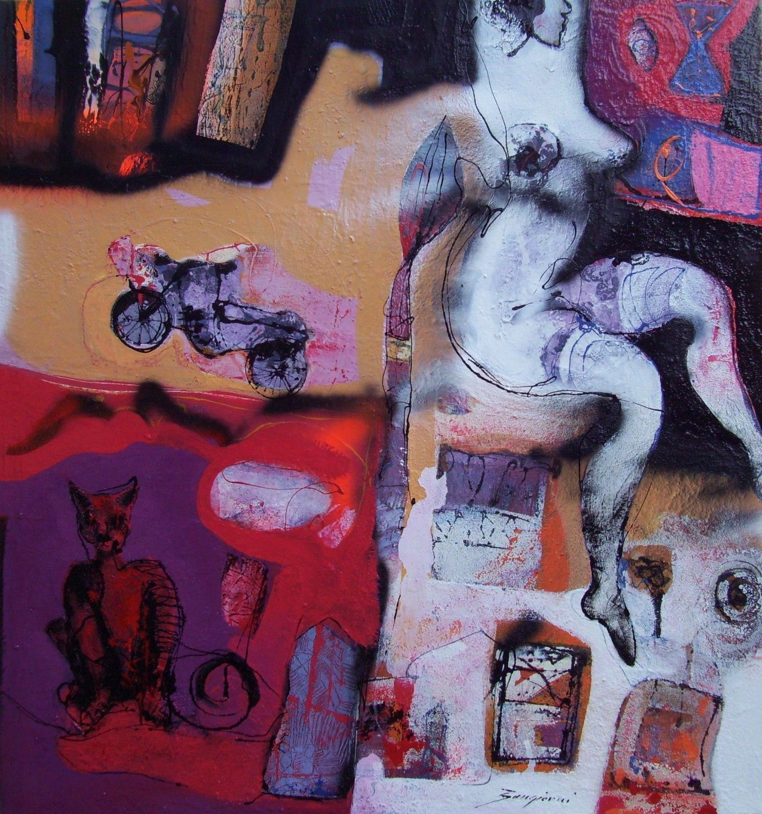 MIXED MEDIA SU TELA GIORGIO BONGIORNI ' TRACCE E FIGURA '  dimensioni L 120 x H 130cm.