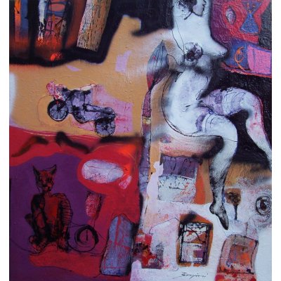 MIXED MEDIA SU TELA GIORGIO BONGIORNI ' TRACCE E FIGURA ' dimensioni L 120 x H 130cm.