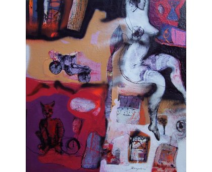 MIXED MEDIA SU TELA GIORGIO BONGIORNI ' TRACCE E FIGURA ' dimensioni L 120 x H 130cm.