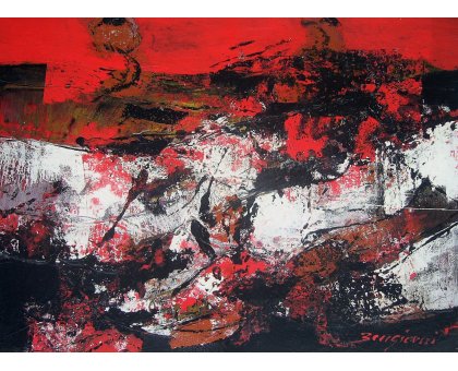 OLIO SU CARTONE GIORGIO BONGIORNI ' PAESAGGIO ROSSO ' dimensioni L 70 x H 50 cm.