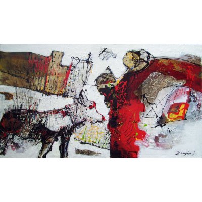 SMALTO SU TAVOLA GIORGIO BONGIORNI ' COMPOSIZIONE ' dimensioni L 74,5 x H 130 cm.