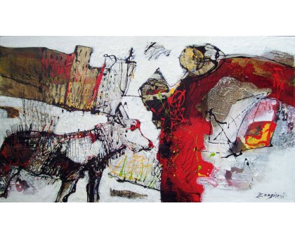 SMALTO SU TAVOLA GIORGIO BONGIORNI ' COMPOSIZIONE ' dimensioni L 74,5 x H 130 cm.