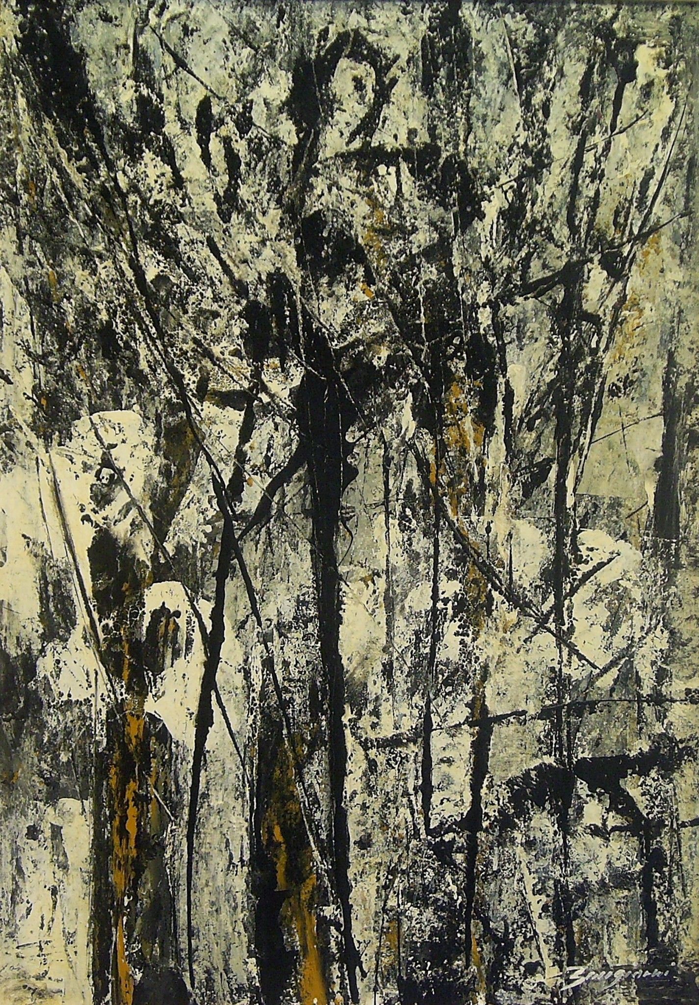 OLIO SU MAZONITE  GIORGIO BONGIORNI ' NEVICATA NEL BOSCO '  dimensioni L 51 x H 71 cm.