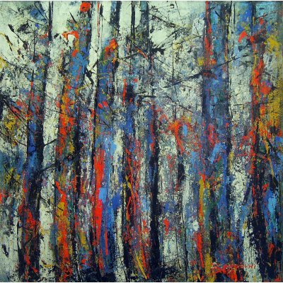 OLIO SU TELA GIORGIO BONGIORNI ' BOSCO ' dimensioni L 80 x H 80 cm.