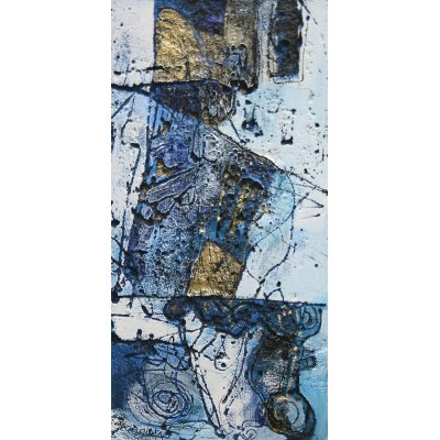 MIXED MEDIA SU POLISTEROLO GIORGIO BONGIORNI ' COMPOSIZIONE BLU ' dimensioni L 50 x H 100 cm.