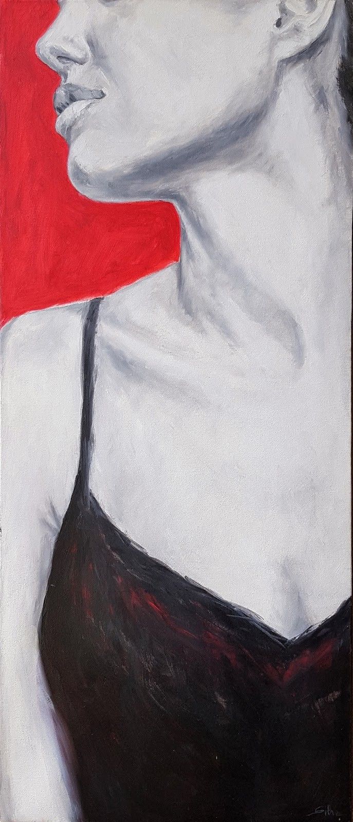 OLIO SU TELA FRANCA SILVA ' ANGELINA JOLIE '  dimensioni L 30 x H 70 cm.