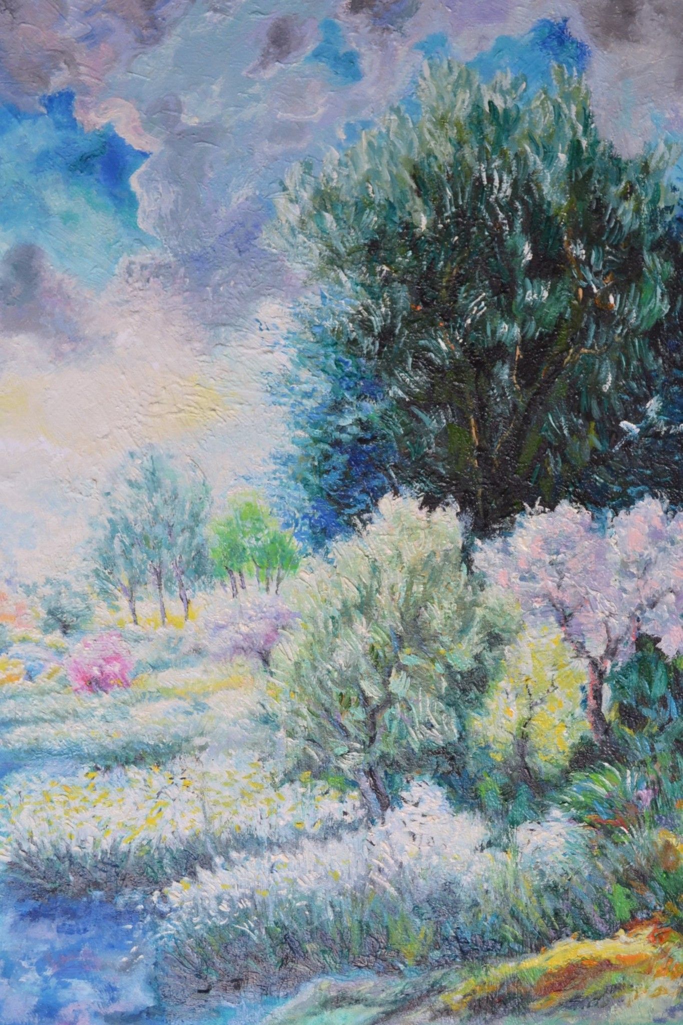 OLIO SU TELA  MICHELE LA SALA ' FIUME IN COLORE '  dimensioni L 80 x H 100 cm.