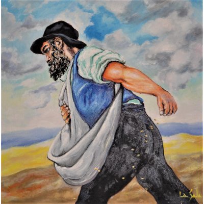 OLIO SU TELA MICHELE LA SALA ' IL SEMINATORE ' dimensioni L 80 x H 80 cm.