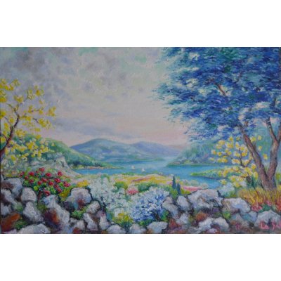 OLIO SU TELA MICHELE LA SALA ' PAESAGGIO DI MONTAGNA ' dimensioni L 70 x H 100 cm.