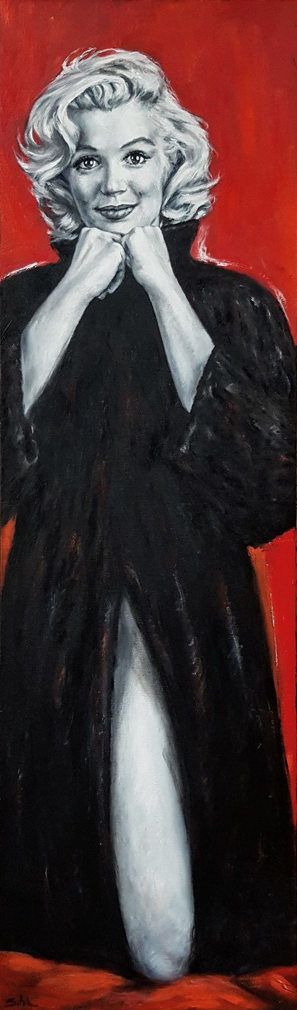 OLIO SU TELA FRANCA SILVA ' MARILYN MONROE '  dimensioni L 30 x H 100 cm.
