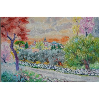 OLIO SU TELA MICHELE LA SALA ' PAESAGGIO DI COLLINA ' dimensioni L 50 x H 70 cm.