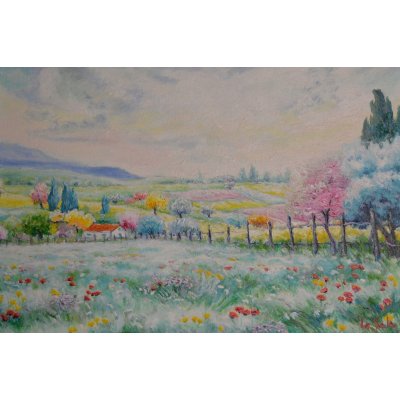 OLIO SU TELA MICHELE LA SALA ' PAESAGGIO DI PRIMAVERA ' dimensioni L 70 x H 80 cm.
