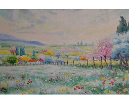 OLIO SU TELA MICHELE LA SALA ' PAESAGGIO DI PRIMAVERA ' dimensioni L 70 x H 80 cm.