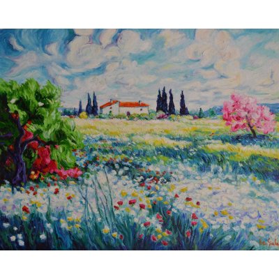 OLIO SU TELA MICHELE LA SALA ' PAESAGGIO DI PRIMAVERA 1 ' dimensioni L 80 x H 100 cm.