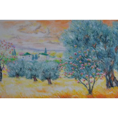 OLIO SU TAVOLA MICHELE LA SALA ' PAESAGGIO GARGANICO ' dimensioni L 60 x H 120 cm.