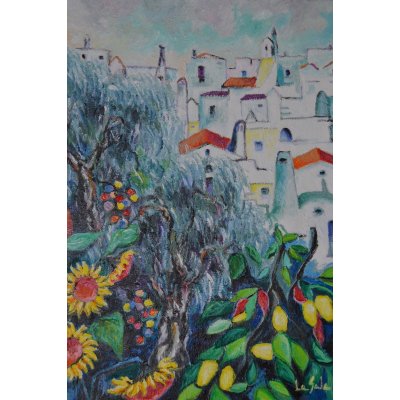 OLIO SU TELA MICHELE LA SALA ' PAESAGGIO GARGANICO 1 ' dimensioni L 70 x H 90 cm.