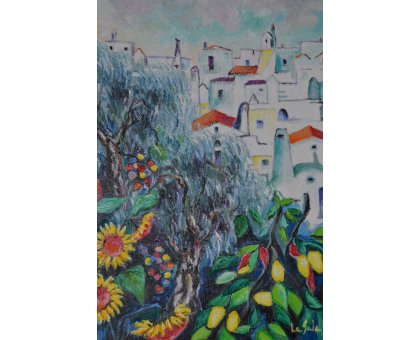 OLIO SU TELA MICHELE LA SALA ' PAESAGGIO GARGANICO 1 ' dimensioni L 70 x H 90 cm.