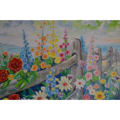 OLIO SU TELA MICHELE LA SALA ' PAESAGGIO IN FIORE 1 ' dimensioni L 80 x H 130 cm.