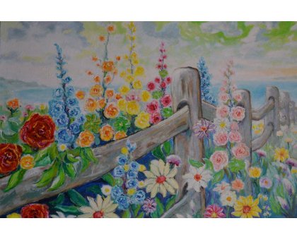 OLIO SU TELA MICHELE LA SALA ' PAESAGGIO IN FIORE 1 ' dimensioni L 80 x H 130 cm.