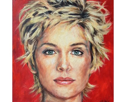 OLIO SU TAVOLA FRANCA SILVA ' SHARON STONE ' dimensioni L 30 x H 30 cm.