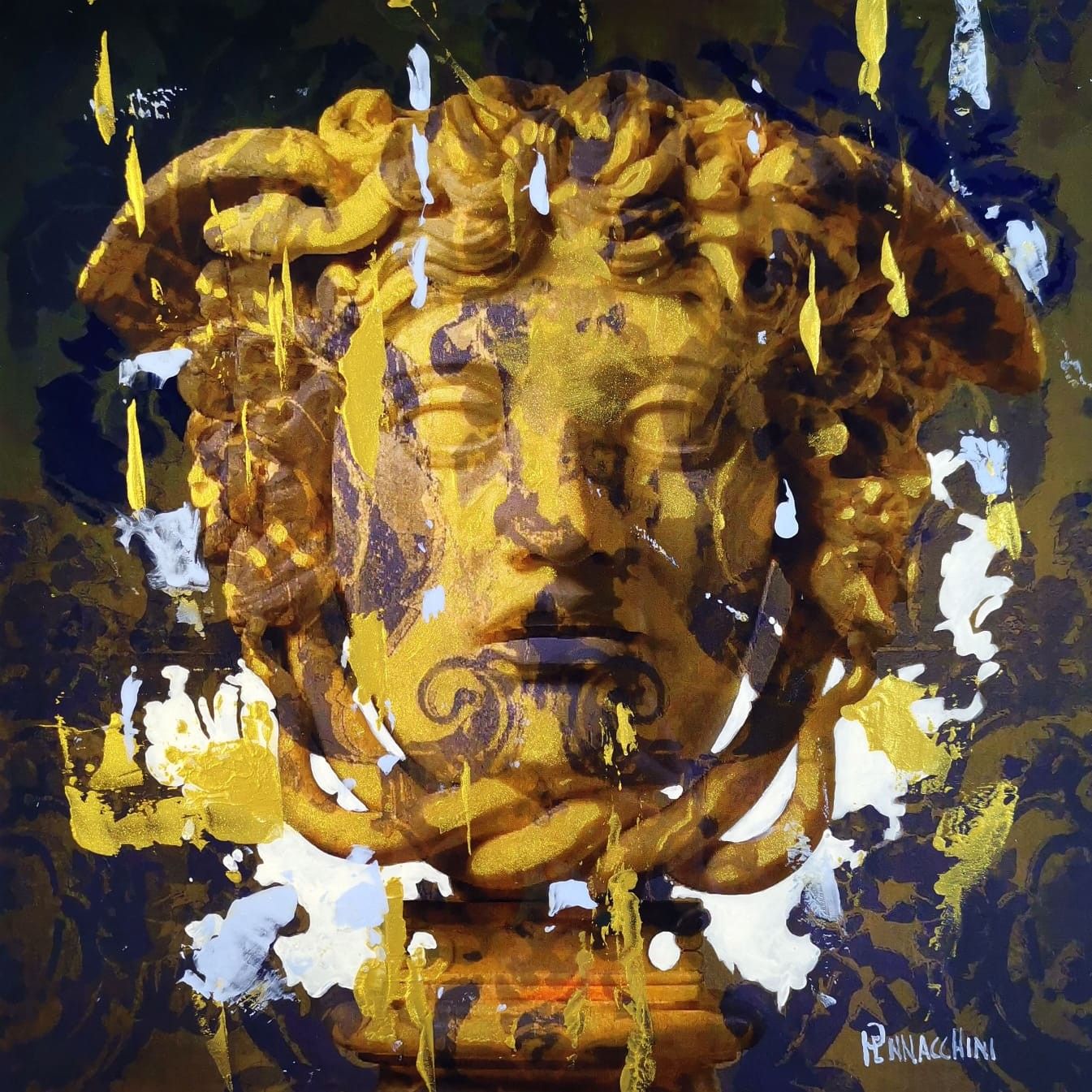 MIXED MEDIA SU ALLUMINIO  MASSIMO PENNACCHINI ' HERMES '  dimensioni L 80 x H 80 cm.