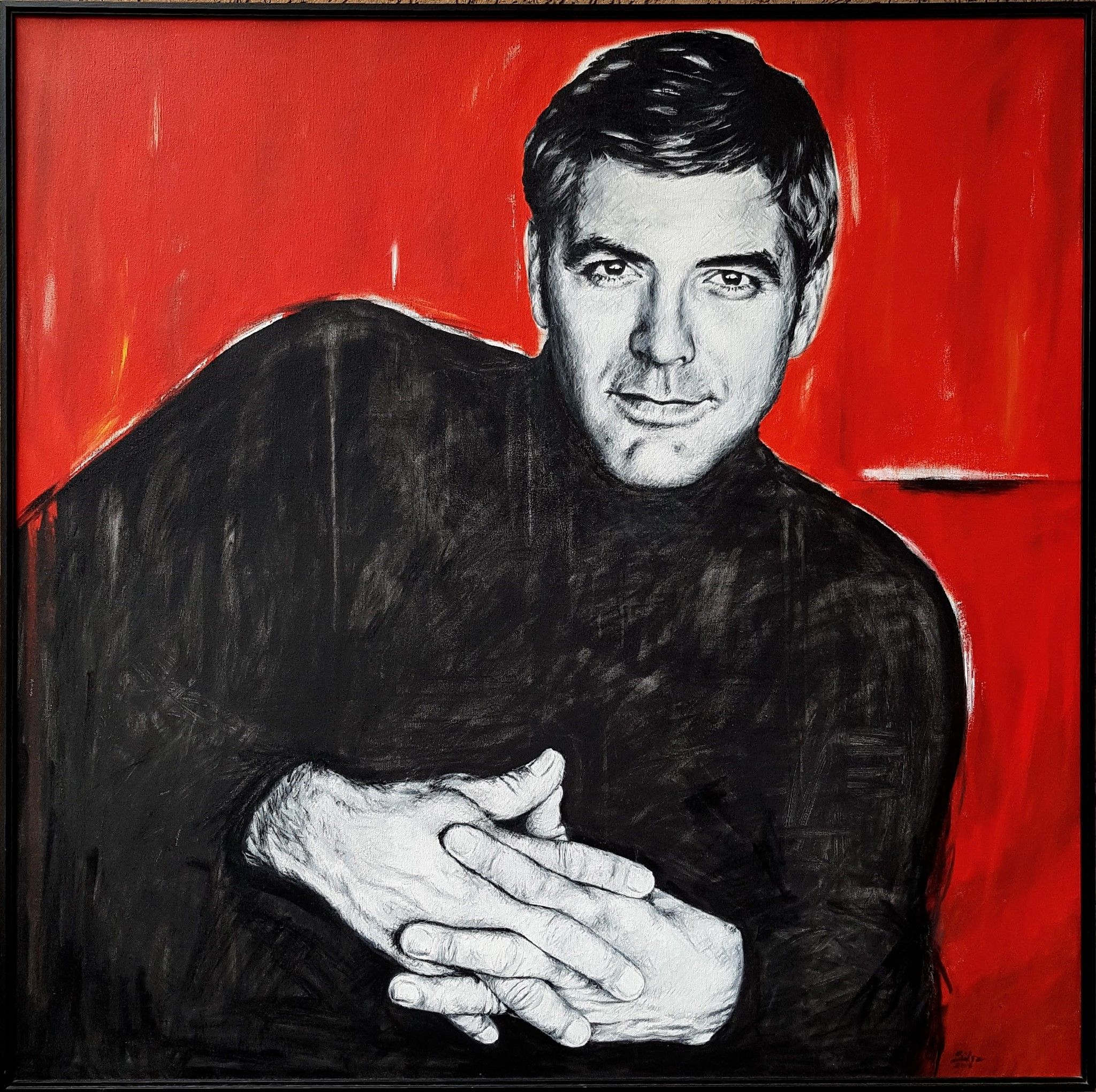OIL ON CANVAS  FRANCA SILVA " GEORGE CLOONEY - RITRATTO "  size  L 100 x H 100 cm.