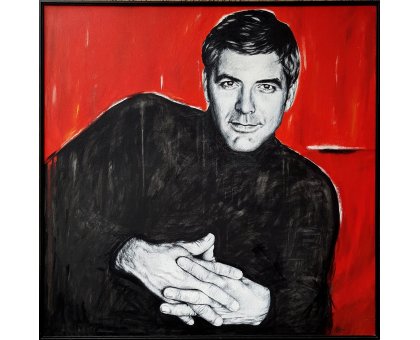 OIL ON CANVAS FRANCA SILVA " GEORGE CLOONEY - RITRATTO " size L 100 x H 100 cm.
