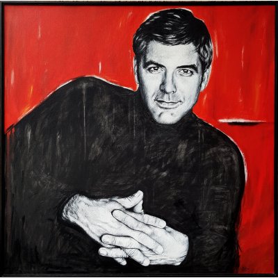 OLIO SU TELA FRANCA SILVA ' GEORGE CLOONEY - RITRATTO ' dimensioni L 100 x H 100 cm.