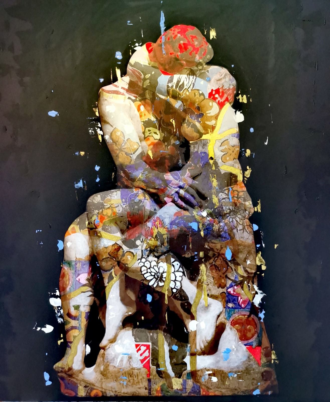 MIXED MEDIA SU ALLUMINIO  MASSIMO PENNACCHINI ' IL BACIO '   dimensioni L 80 x H 80 cm.