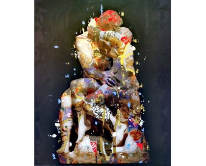 MIXED MEDIA SU ALLUMINIO MASSIMO PENNACCHINI ' IL BACIO ' dimensioni L 80 x H 80 cm.