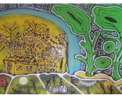 ACRILICO SU TAVOLA MAURO BENEDETTI ' PRIMITIVITA' ' dimensioni L 50 x H 70 cm.