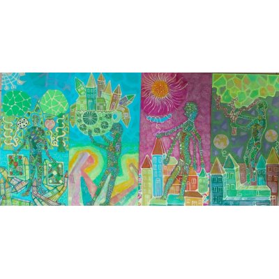 ACRILICO SU TAVOLA MAURO BENEDETTI ' LE QUATTRO STAGIONI ' dimensioni L 120 x H 60 cm.