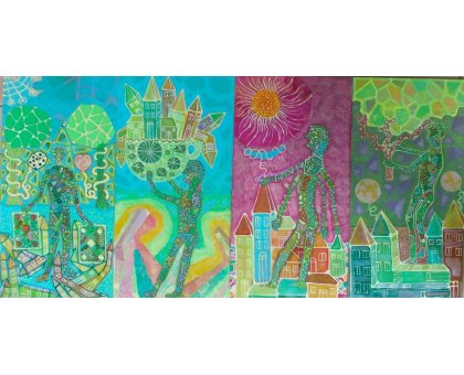 ACRILICO SU TAVOLA MAURO BENEDETTI ' LE QUATTRO STAGIONI ' dimensioni L 120 x H 60 cm.