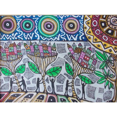 ACRILICO SU TAVOLA MAURO BENEDETTI ' LE CITTA' SOSPESE ' dimensioni L 50 x H 50 cm.