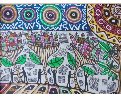 ACRILICO SU TAVOLA MAURO BENEDETTI ' LE CITTA' SOSPESE ' dimensioni L 50 x H 50 cm.