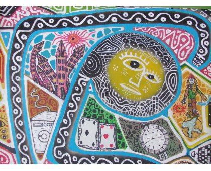 ACRILICO SU TAVOLA MAURO BENEDETTI ' TEMPO TECNOLOGICO ' dimensioni L 50 x H 50 cm.