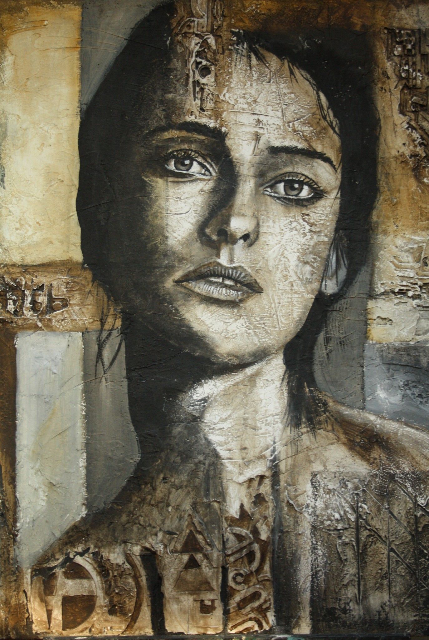 ACRILICO SU JUTA  MARIANO CARRARA ' GIULIA '  dimensioni L 80 x H 100 cm.
