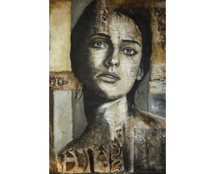 ACRYLIC ON JUTE MARIANO CARRARA ' GIULIA ' size L 80 x H 100 cm.