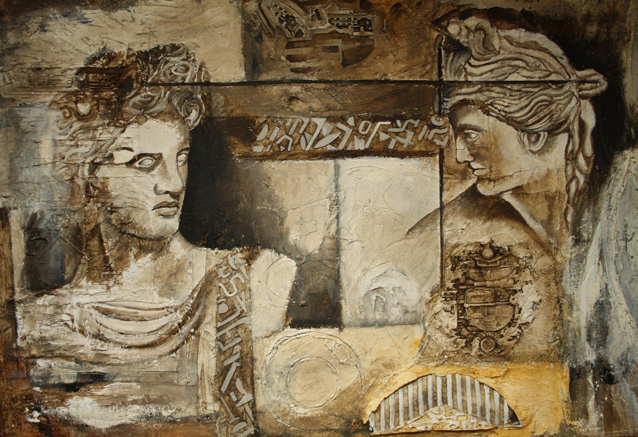 ACRYLIC ON JUTE  MARIANO CARRARA ' SUPERFICI ANTICHE RITROVATE '  size  L 137 x H 100 cm.