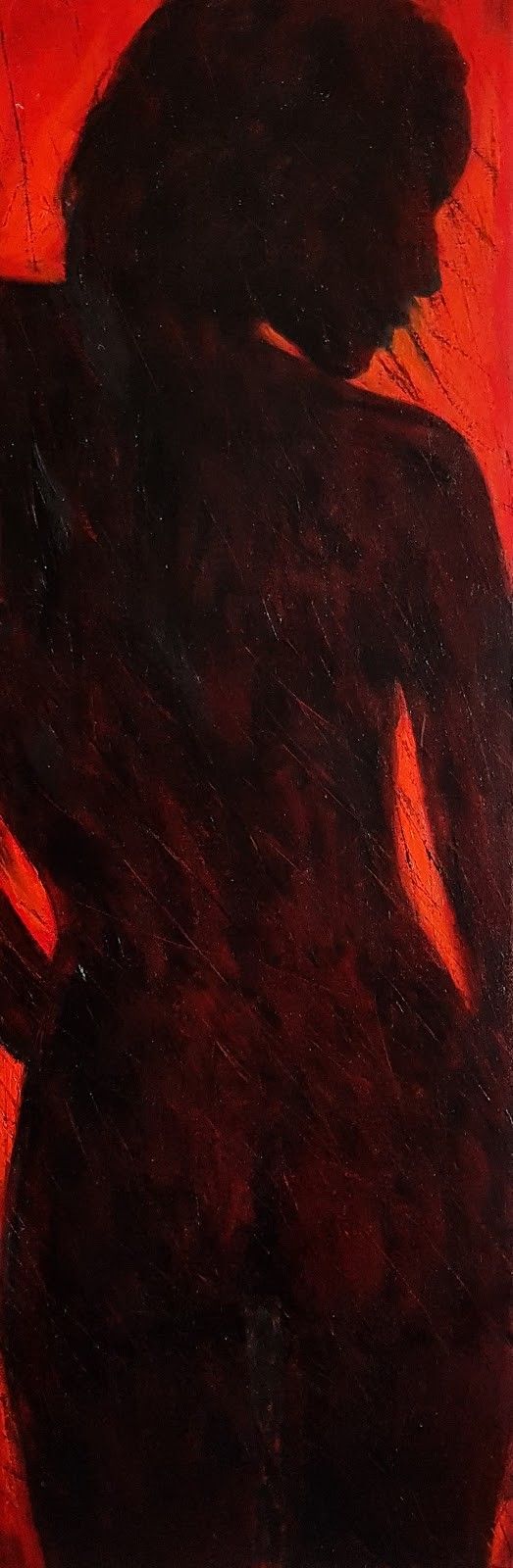 OLIO SU TELA FRANCA SILVA ' NUDO IN CONTROLUCE '  dimensioni L 30 x H 90 cm.