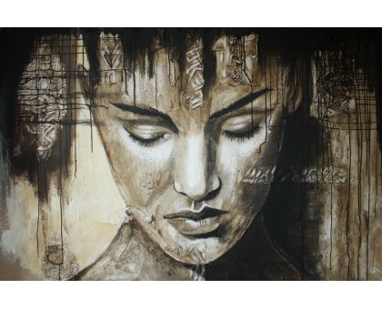 ACRYLIC ON JUTE MARIANO CARRARA ' MEDITAZIONE ' size L 160 x H 110 cm.