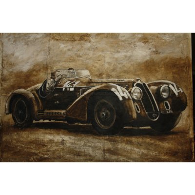 ACRILICO SU JUTA MARIANO CARRARA ' MILLE MIGLIA ALFA ROMEO SPIDER ' dimensioni L 138 x H 100 cm.