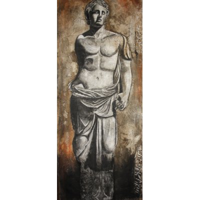 ACRILICO SU JUTA MARIANO CARRARA ' SCULTURA RITROVATA ' dimensioni L 75 x H 180 cm.