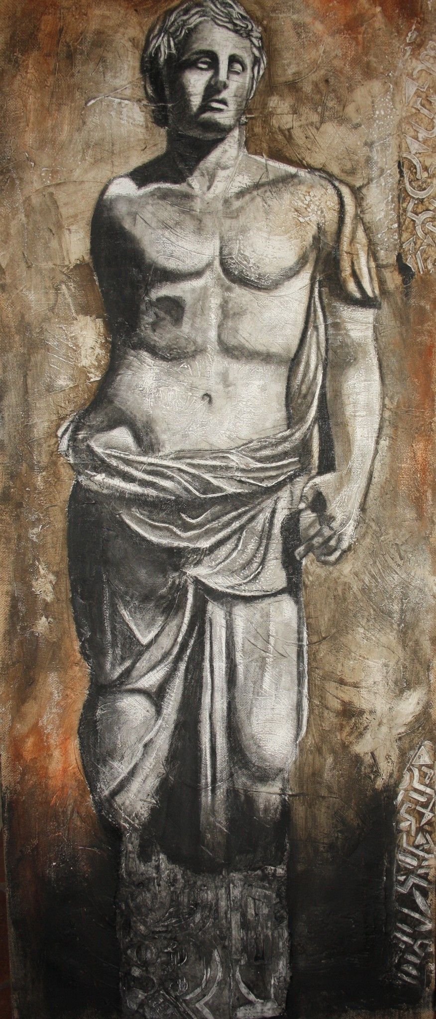 ACRYLIC ON JUTE  MARIANO CARRARA ' SCULTURA RITROVATA '  size  L 75 x H 180 cm.