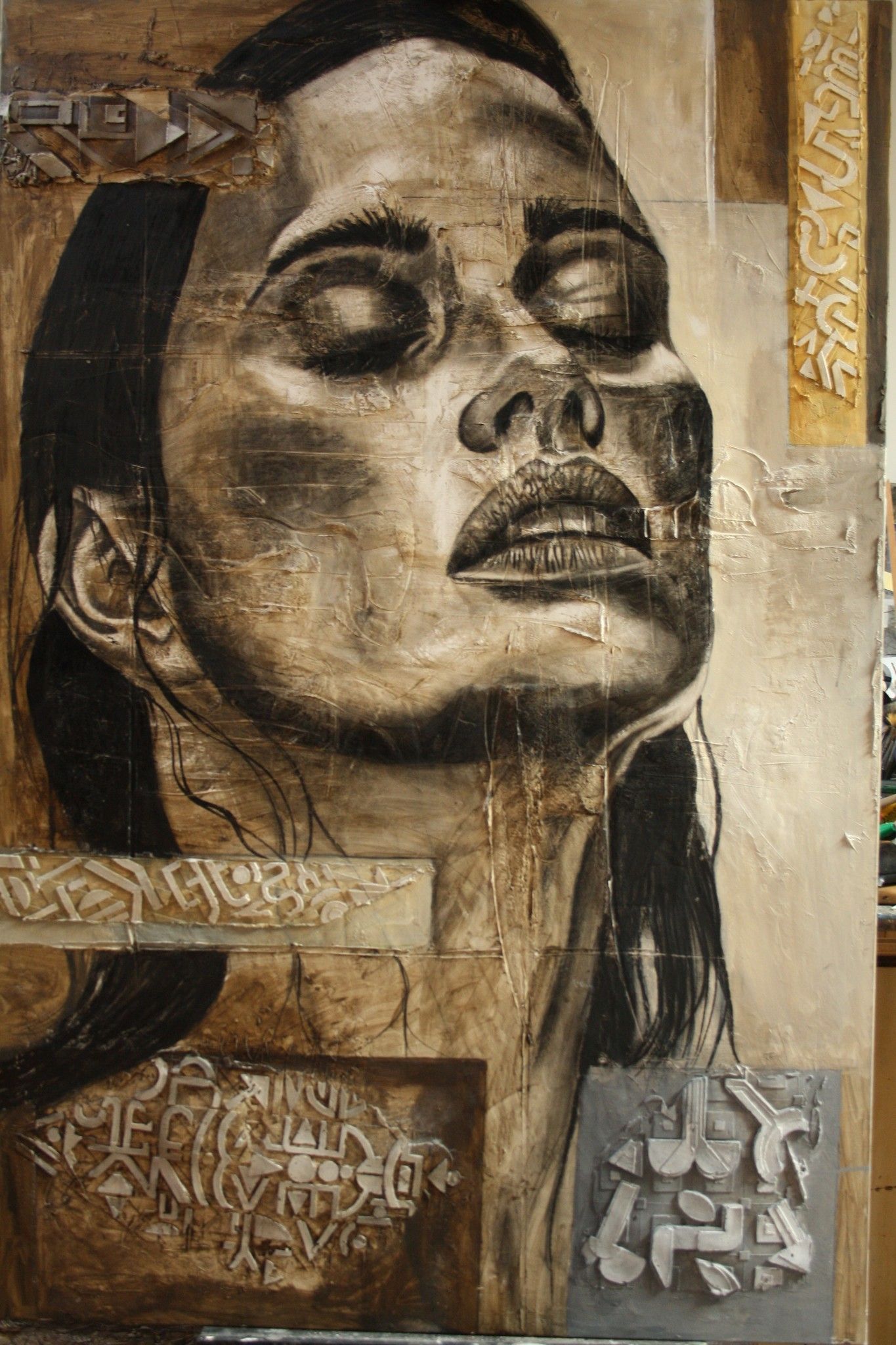 ACRYLIC ON JUTE  MARIANO CARRARA ' REFLEXION '  size  L 100 x H 150 cm.