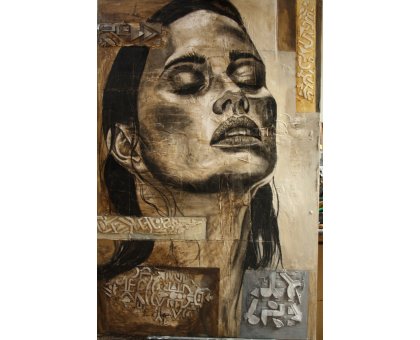 ACRYLIC ON JUTE MARIANO CARRARA ' REFLEXION ' size L 100 x H 150 cm.